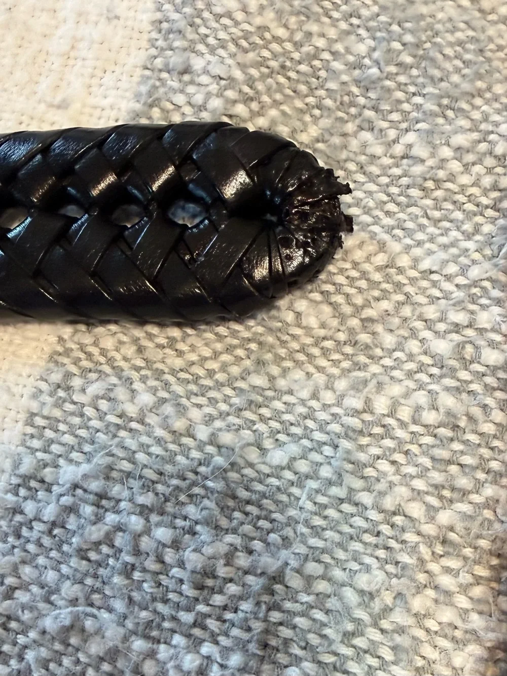 Mens SZ 38 Black Braided Leather Belt with Silver Buckle